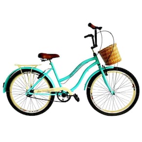 Bicicleta feminina aro 26 c/ cesta tipo vime s/ marcha tifny