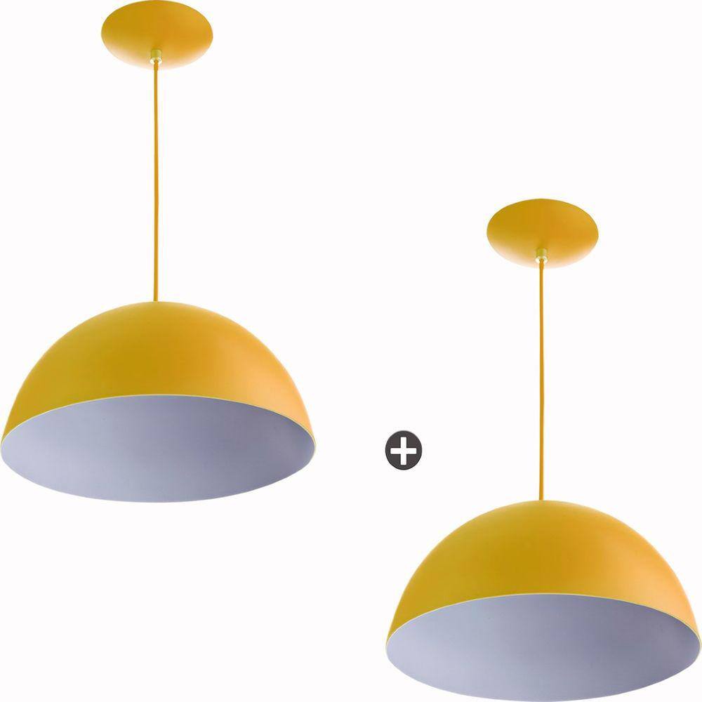 Kit 2 Pendente Meia Bola 30 Amarelo Cozinha Churrasqueira