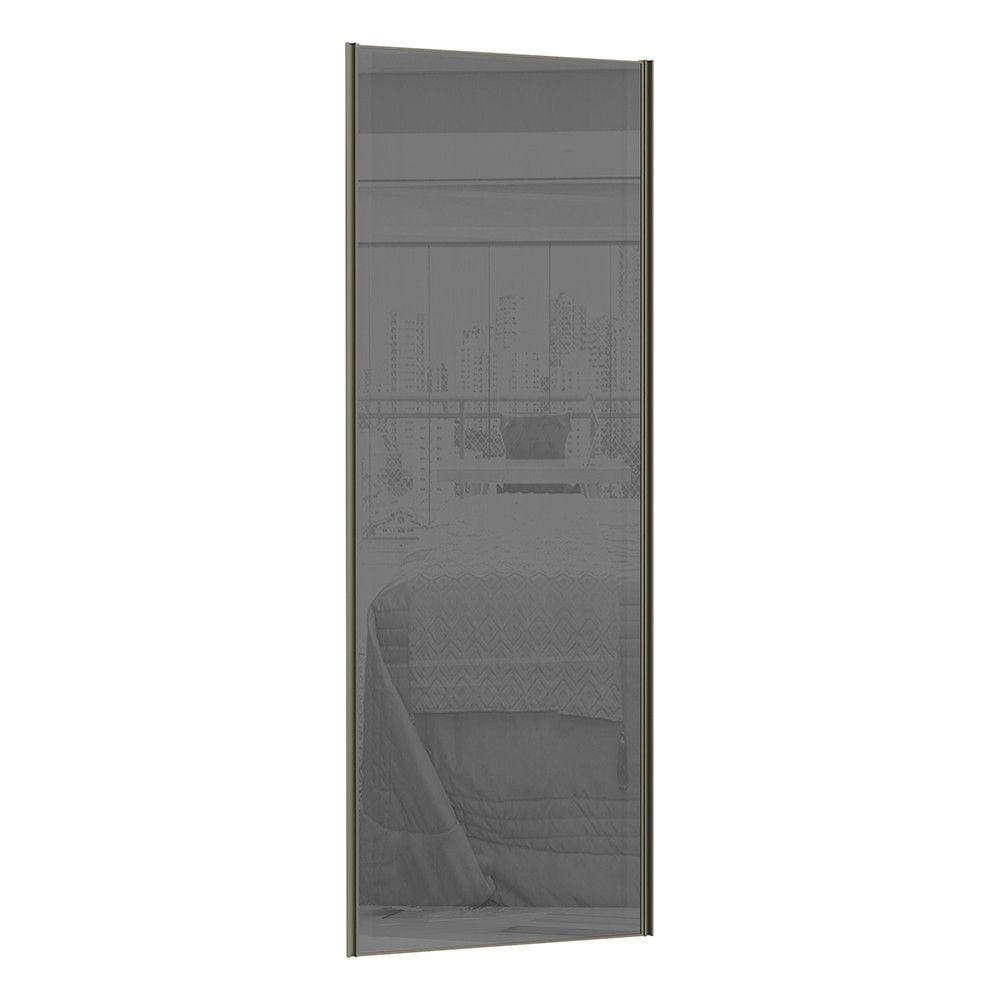 Porta de Correr 80cm com Vidro Reflecta Prata e Puxador Inox com Kit Ferragem Prime Luciane