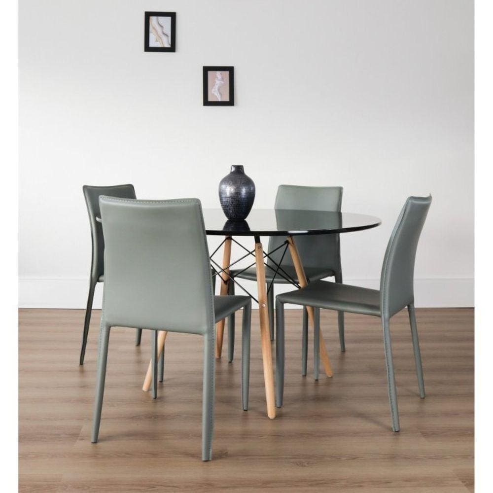 Conjunto Sala de Jantar Mesa Eiffel Redonda 120cm Tampo MDF com 4 Cadeiras Amanda Rivatti Cinza