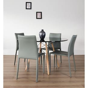 Conjunto Sala de Jantar Mesa Eiffel Redonda 120cm Tampo MDF com 4 Cadeiras Amanda Rivatti Cinza