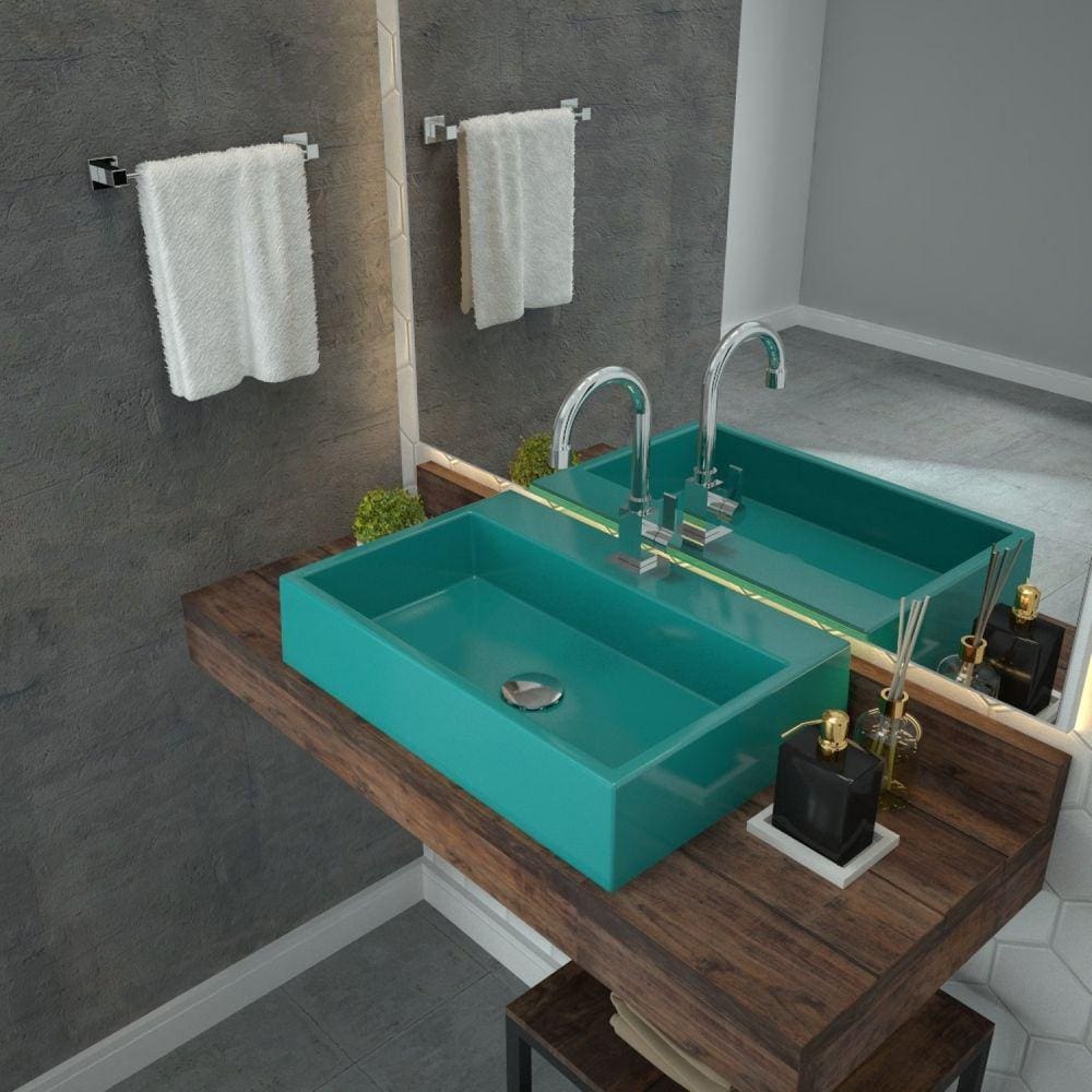 Kit Cuba RT55 com Torneira Luxo 1195 Metal e Válvula Click 1 Polegada G e Sifão Pvc e Flexível Compace Azul Turquesa
