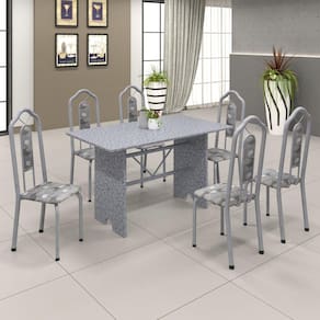 Conjunto de Mesa 140x75cm Tampo Granito com 6 Cadeiras Bianca Soma Móveis Martelado Pérola/Granito Ocre/Paraopeba