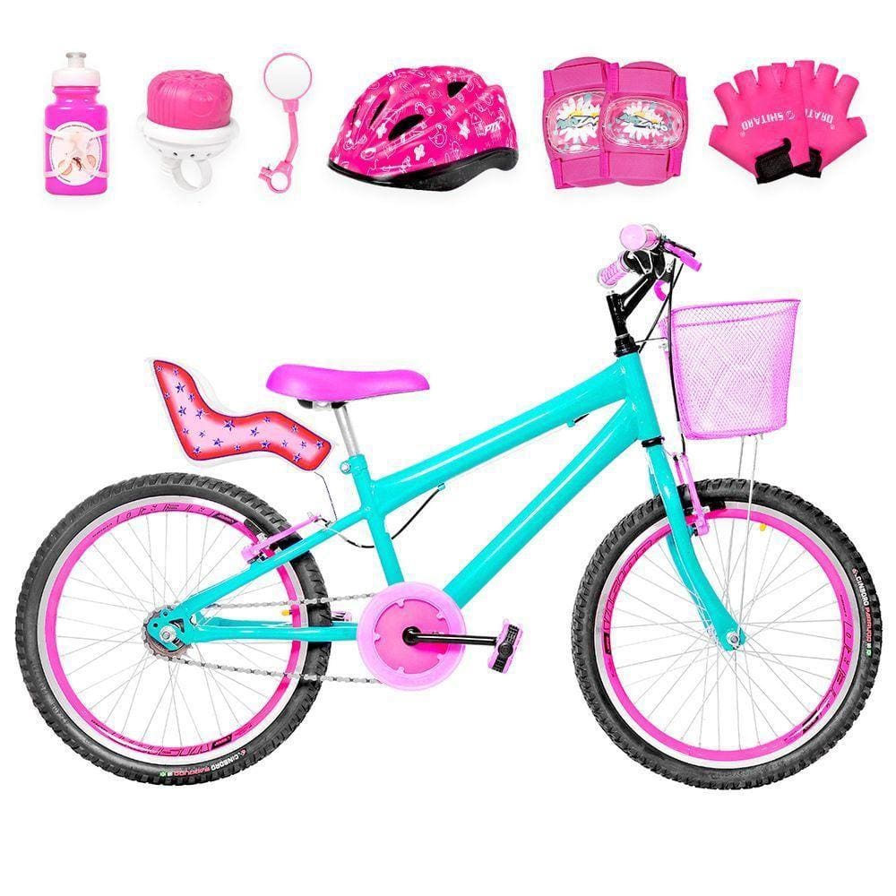 Bicicleta Aro 20 Aero + Kit Premium Verde Água E Pink