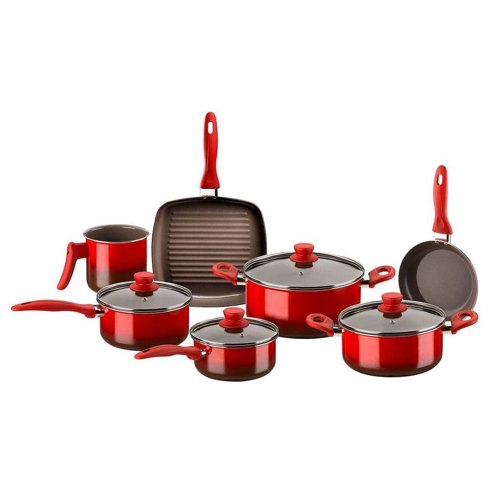 Jogo De Panelas Ceramic Life Slim Brinox Magnólia 7 Peças E Pegador Vermelho