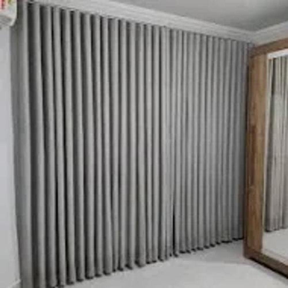 Cortina Trilho Suiço Blackout Com Linho Cinza 6.00 X 2,70