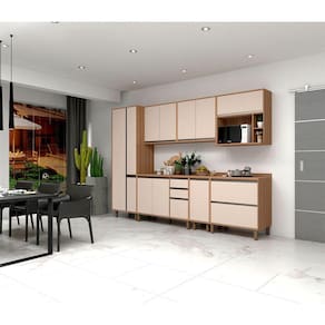 Armário de Cozinha Completa 7 Peças com Tampo Vanilla com Connect Lari Luciane Móveis