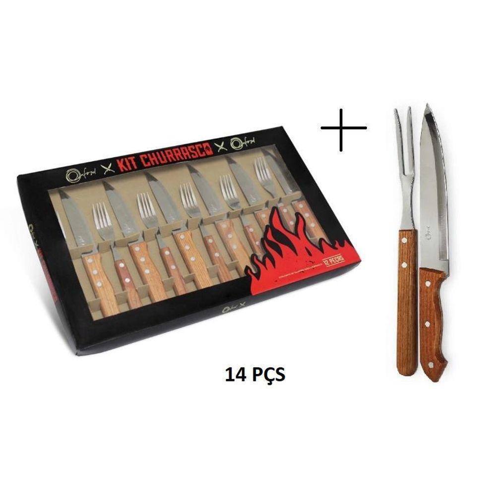 Kit Churrasco Jogo Trinchante Faca Carne Garfo 14 Pçs Oxford