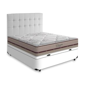 Cama Box Baú/Cabeceira/Colchão Casal Mola Ensacada Branco