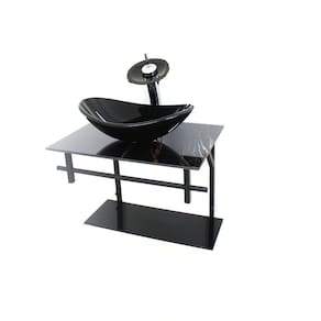 Kit Lavatório De Vidro 60cm Marmorizado