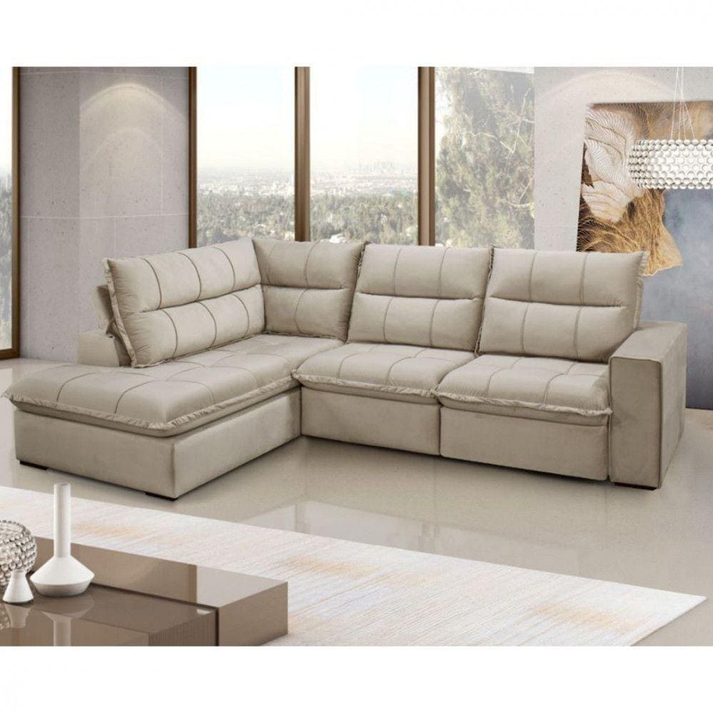Sofá/ Estofado Com 2 Lugares E Chaise Direto Bege