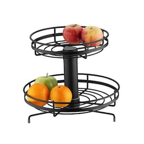 Fruteira Redonda Giratória Dupla Preta 2 Cestos 30Cm Schmitt