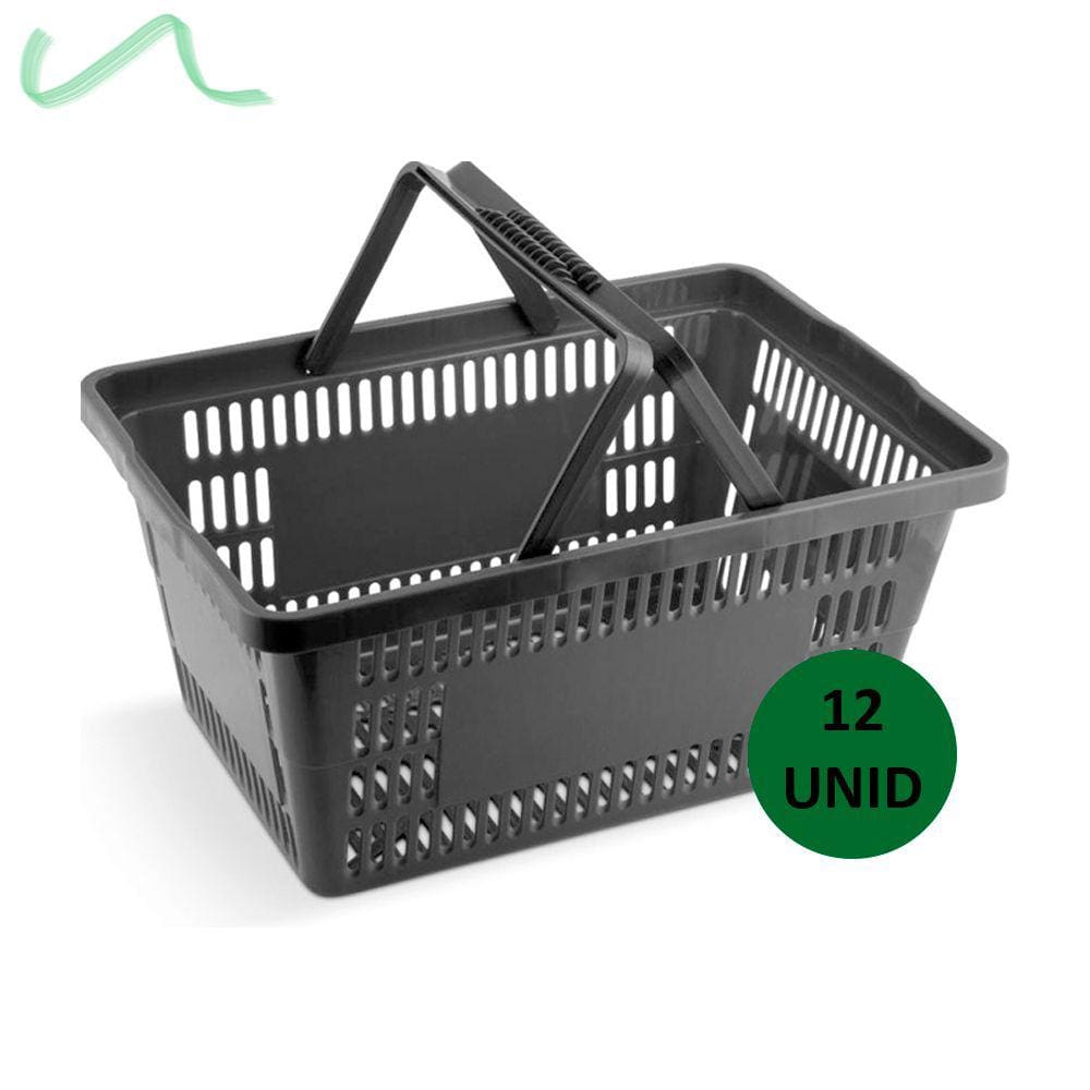 12 Cestas Cestinha Plastica Preta Reforçada Supermercado Mercado 16 Litros