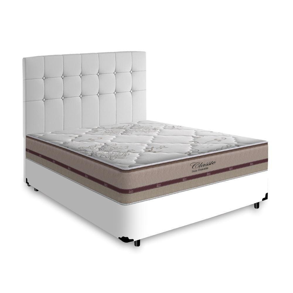 Cama Box + Cabeceira E Colchão Casal Mola Ensacada Branco