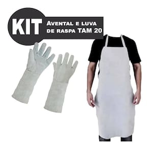 Kit Avental E Luva De Raspa Modelo 20 Para Solda E Proteção