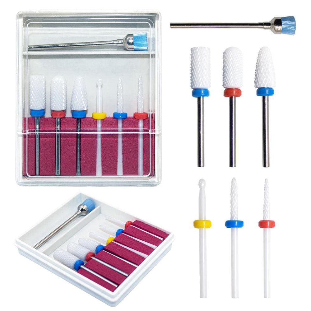 Kit 6 Brocas de Cerâmica 1 Para Lixadeira de Unha Gel Limpeza Profissional