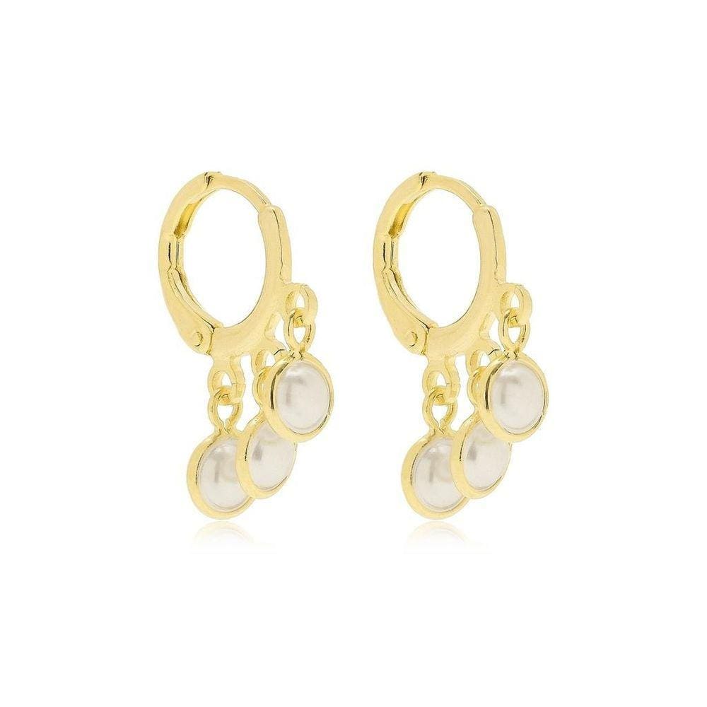 Brinco Argola 3 Pérolas Banhado A Ouro 18K