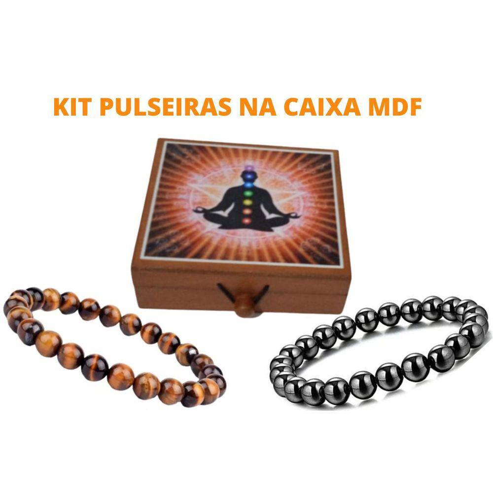 Kit Pulseiras Ajustaveis Olho De Tigre Hematita Na Caixinha