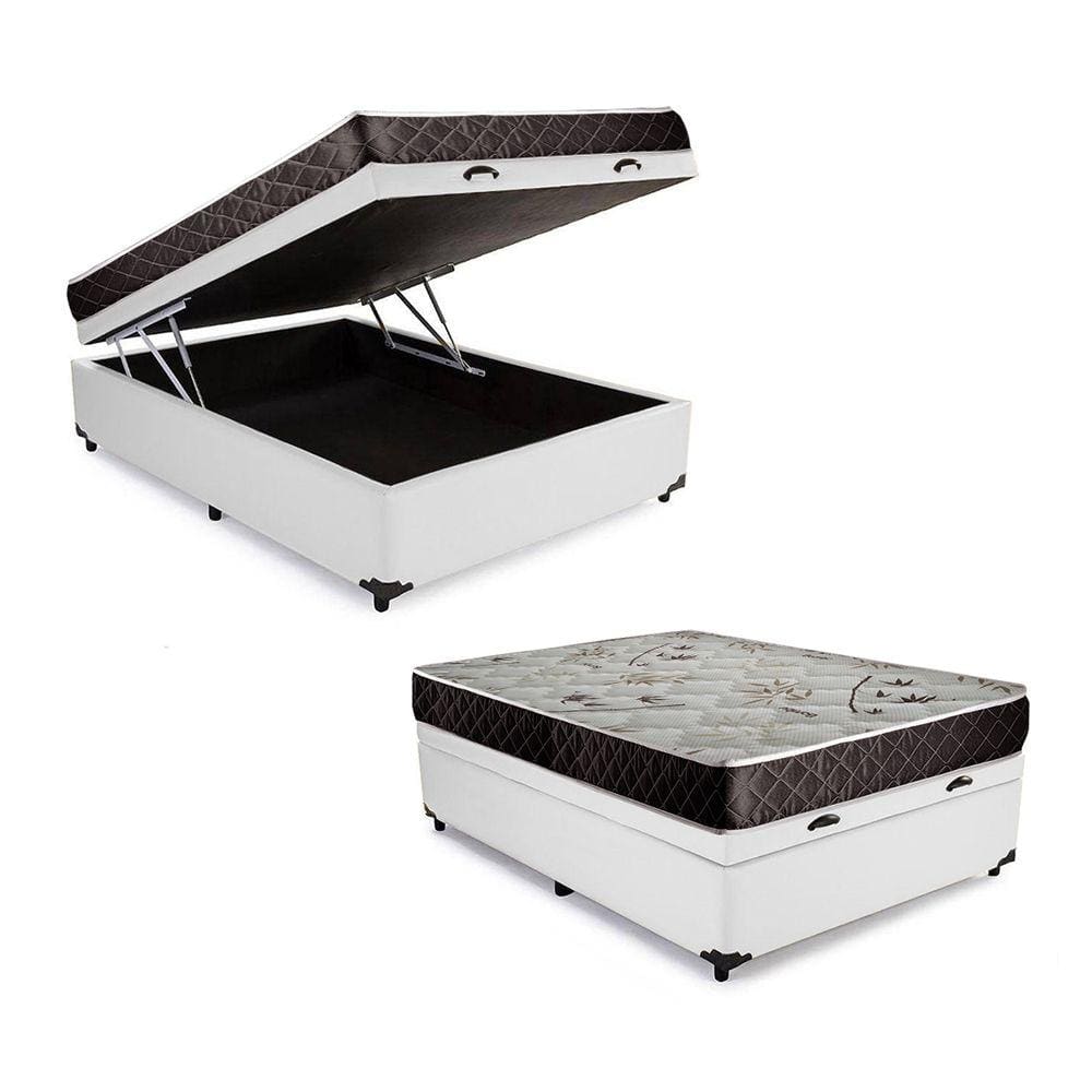 Cama Box Baú Casal Colchão Aylla Espuma D33 Acolchões + Box Sintético 65x138x188 Cor:Branco