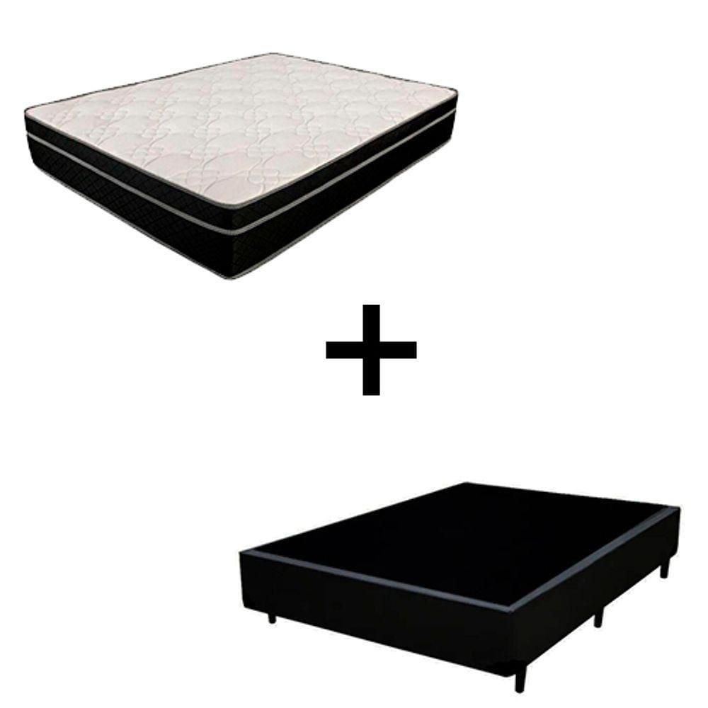 Cama Box Casal 138 - Tecido Sintético Preto com Colchão Paris - Molas Ensacadas Preto 56x138x188