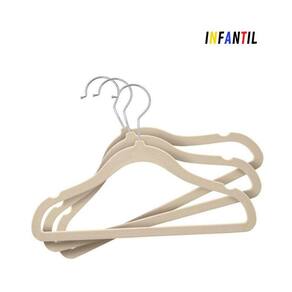 Kit 50 Cabides Infantil Veludo Antideslizante Bege