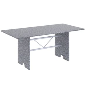Mesa para Cozinha 180x75cm Tampo Granito Soma Móveis Martelado Pérola/Ocre