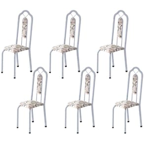 Kit 6 Cadeiras Tubular Bianca Soma Móveis Martelado Pérola/Arabesco