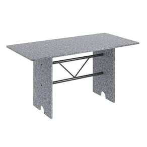 Mesa para Cozinha 140x75cm Tampo Granito Soma Móveis Martelado Prata/Ocre