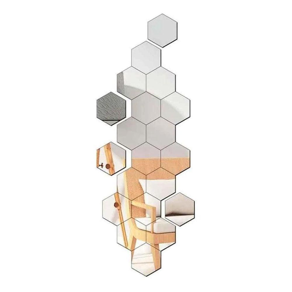Adesivo Espelhado 3D De Parede Hexagonal 10 Peças 21 X 18 Cm