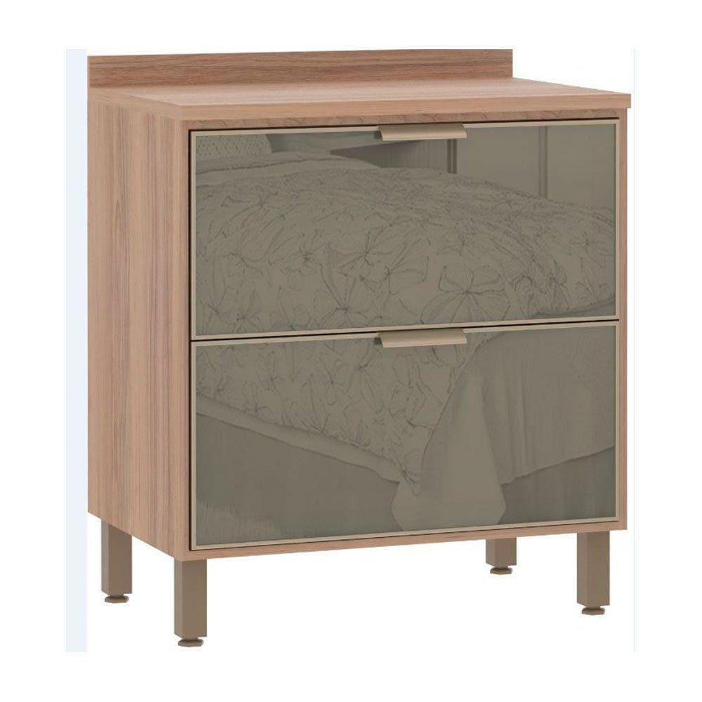 Balcão Luciane Yara 80Cm Vidro 2 Gavetas Vanilla/Grafite