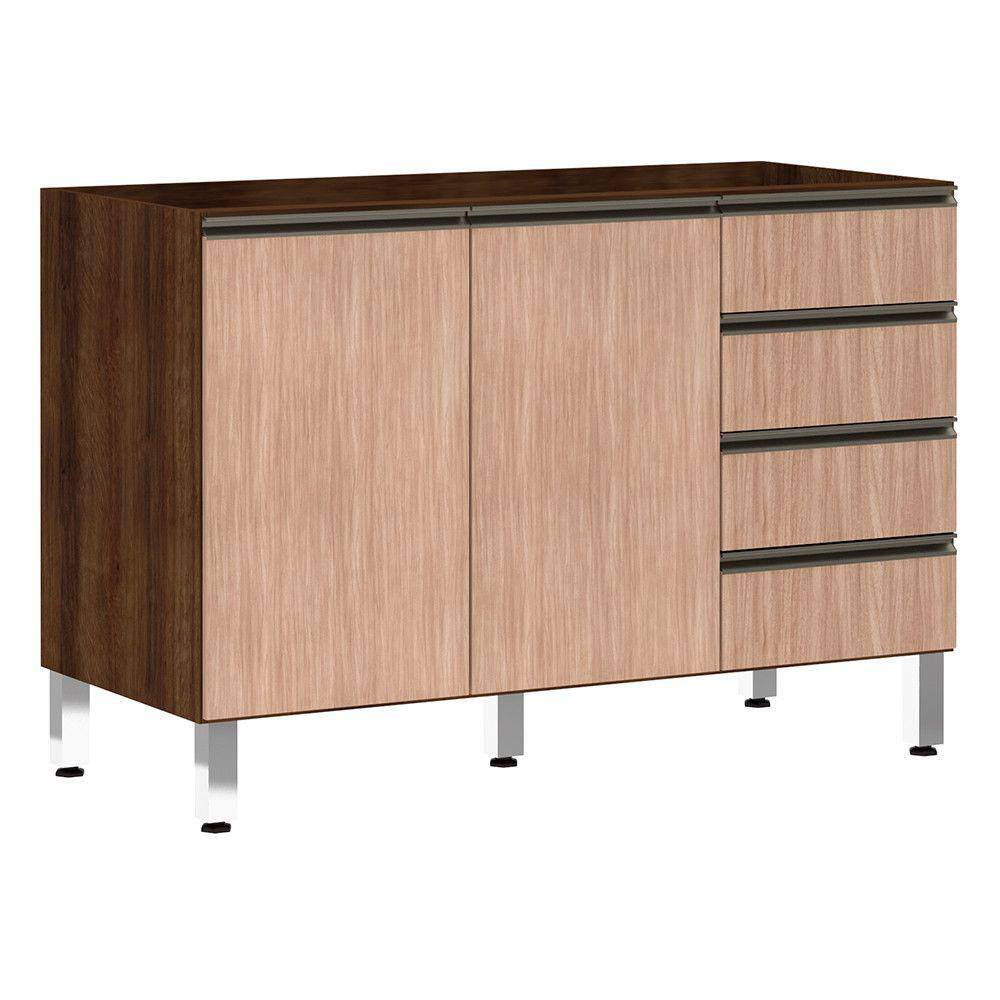 Balcão de Pia sem Tampo para Cozinha 120cm 2 Portas 4 Gavetas Jade Luciane Móveis