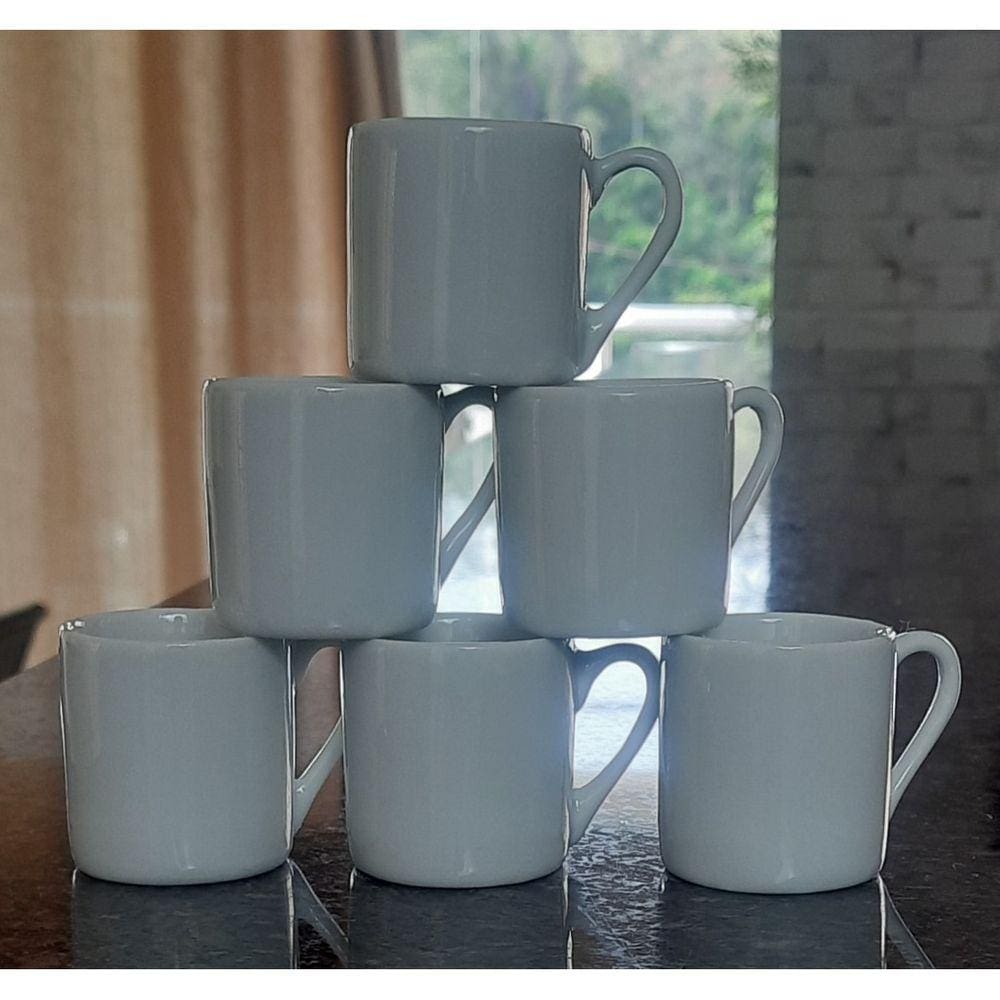 Jogo 6 xícaras de Café - Tradicional - 80 ml base reta - Porcelana branca