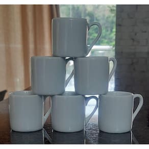 Jogo 6 xícaras de Café - Tradicional - 80 ml base reta - Porcelana branca