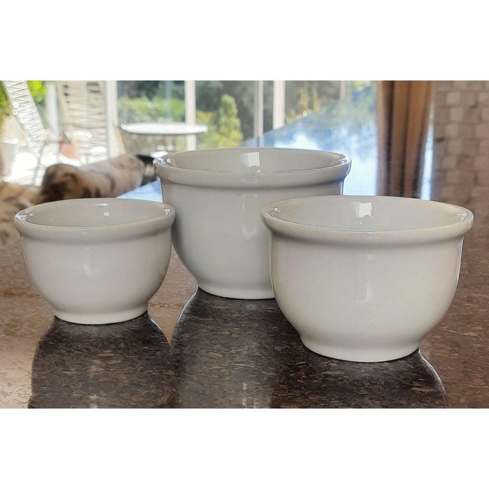 Kit 3 Tigelas / Cumbucas Encaixáveis (420ml, 255ml, 150ml) - Porcelana Branca