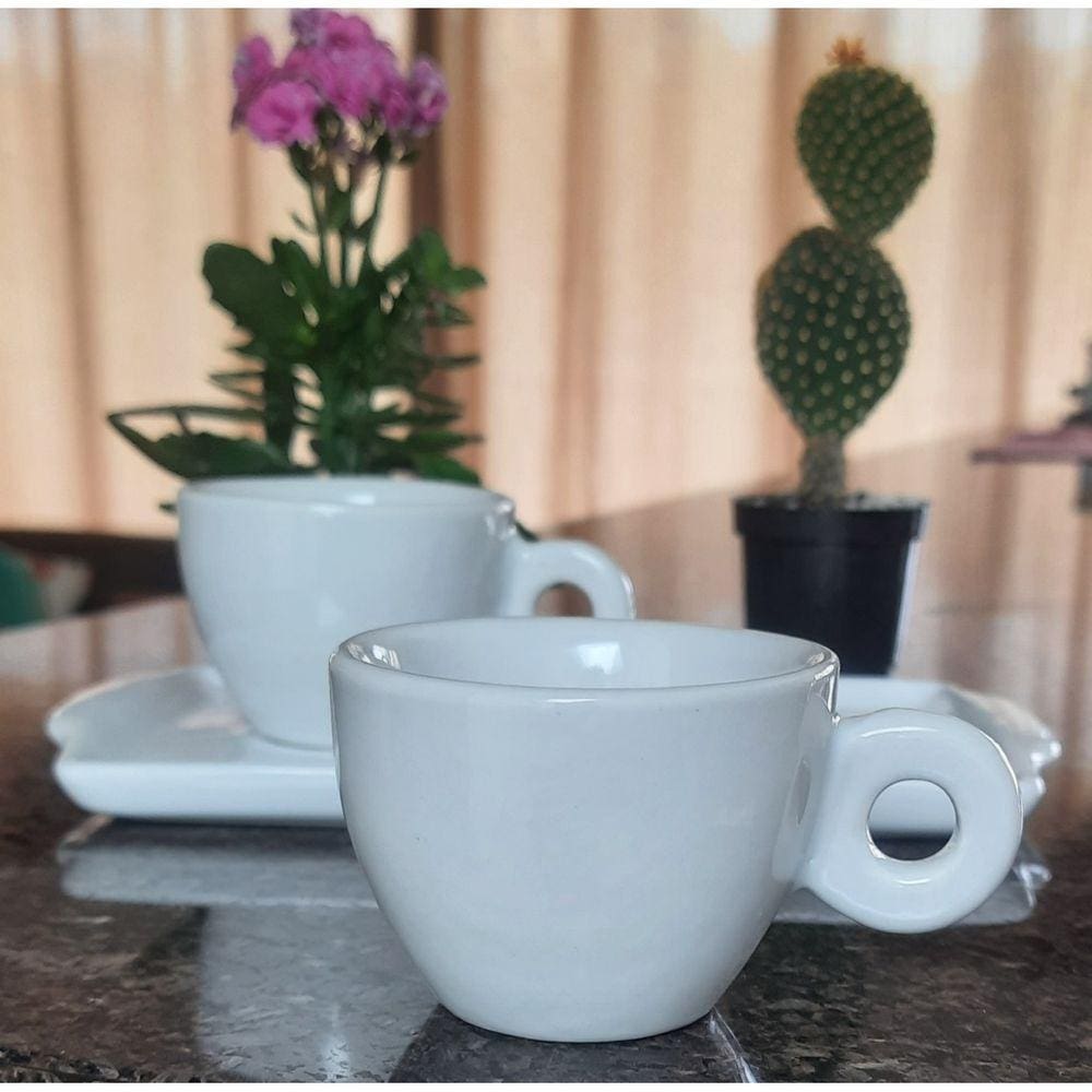 Kit Jogo 2 xícaras Café 100ml Cônica c/ Bandeja Refratária - Porcelana branca (2)