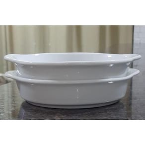 Kit 2 Travessas Refratárias Redondas com alças - Porcelana branca - (AxL) 4CM x 17,5CM (2)