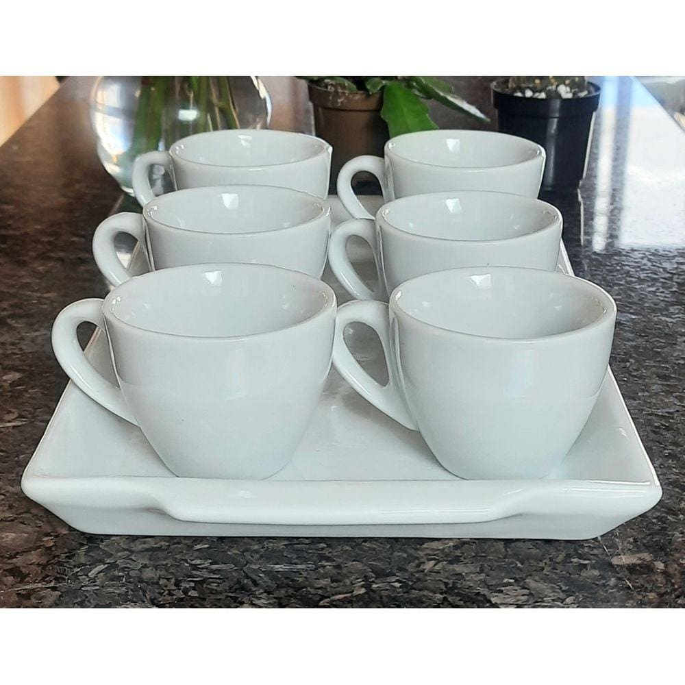 Kit Jogo 6 xícaras Café 80ml Cônica c/ Bandeja Refratária - Porcelana branca