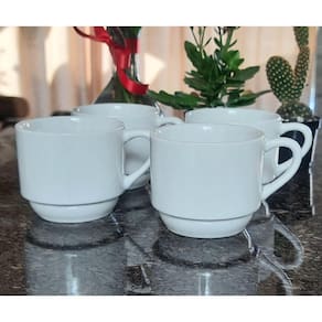 Kit Jogo 4 Xicaras Café/Chá hotel 200ml Empilháveis - Porcelana Branca