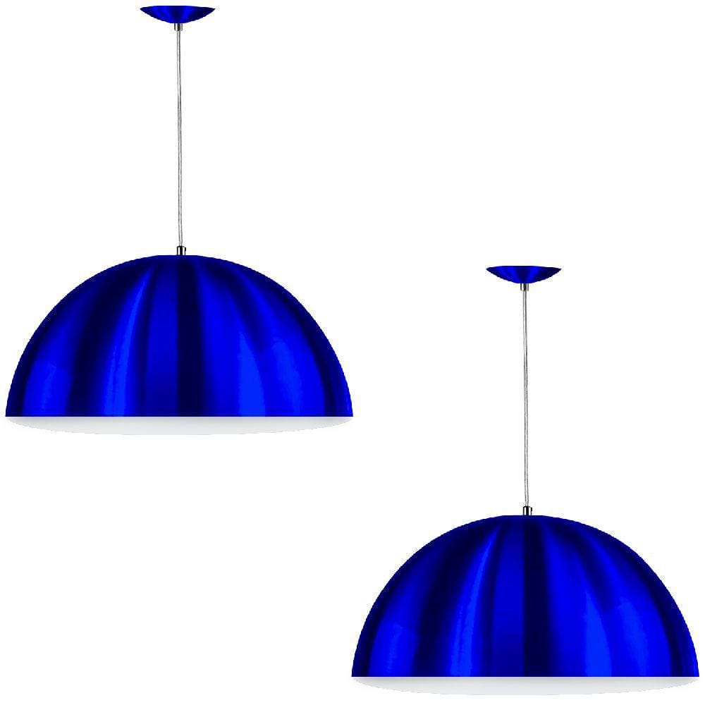 Kit 2 Pendente Meia Bola 40 Azul Metal Cozinha Churrasqueira