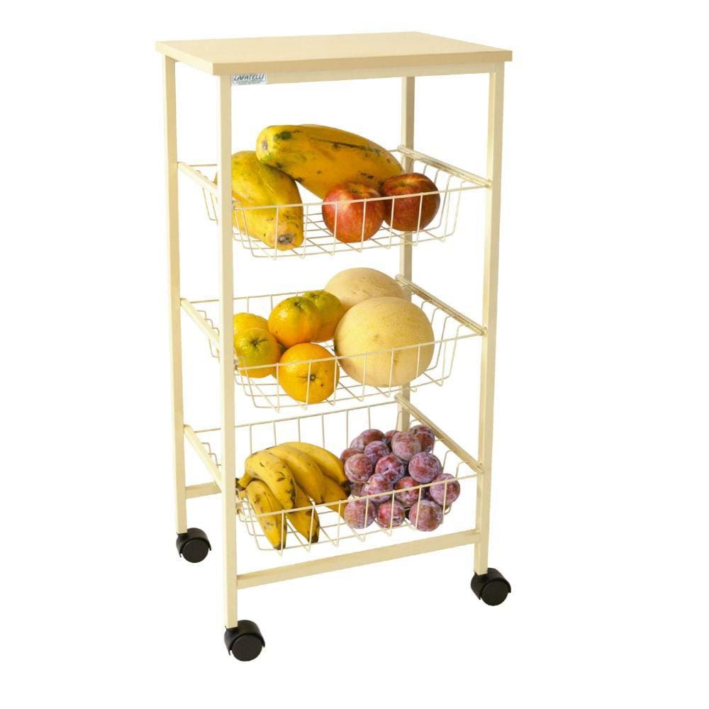 Fruteira de Chão Aramado 3 Cestos Cozinha Sala de Jantar Multiuso Tubular Moderna Aço Amarelo