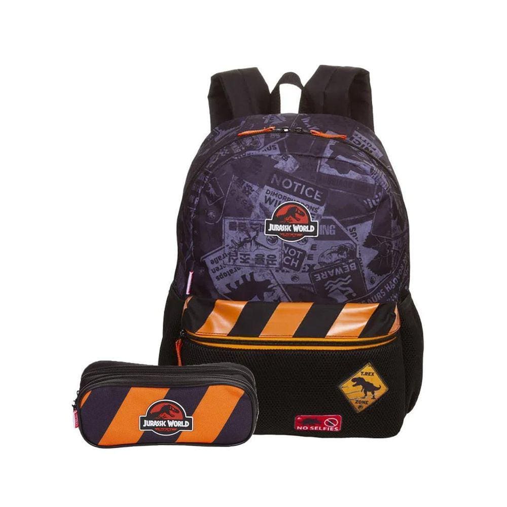 Mochila Infantil Jurassic World - Color Negro/rojo - Compartimento Grande Y Correas Acolchadas - Con Elementos Reflectantes
