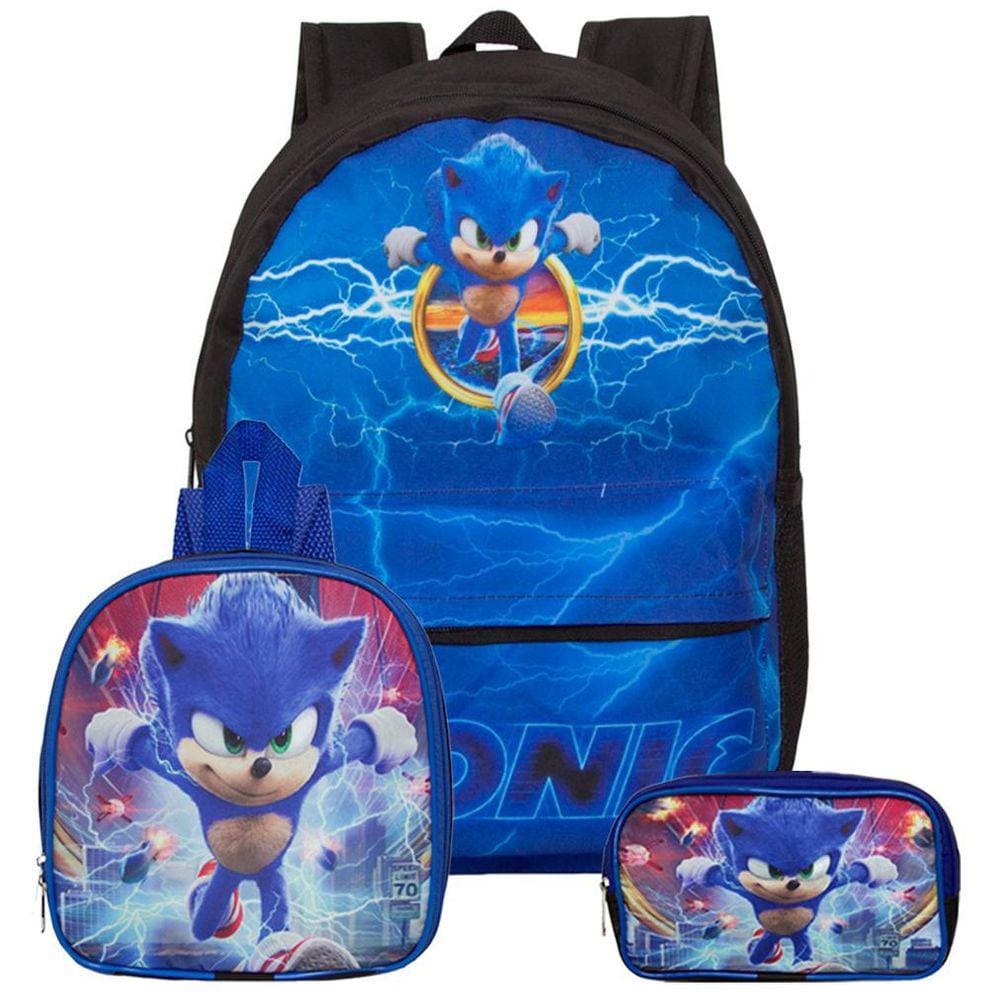 Mochila Com Lancheira Infantil Masculina Azul Sonic Filme