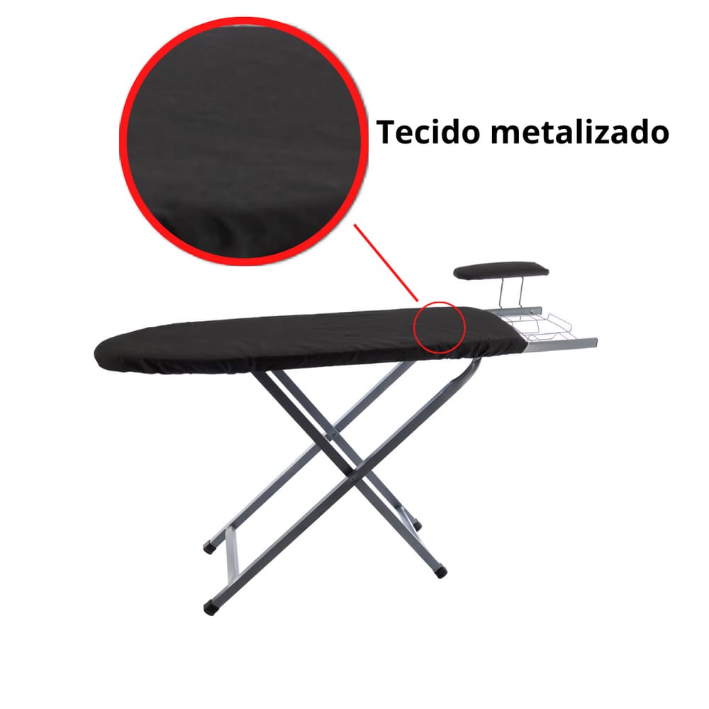 Mesa Tábua De Passar Roupa Superlar Com Passa Mangas E Porta Ferro Prata - Utilaço
