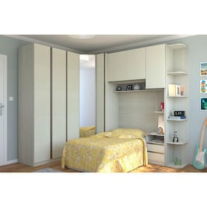 Guarda Roupa de Canto Solteiro com Espelho Legno Crema com Kashmir Prime Luciane Móveis