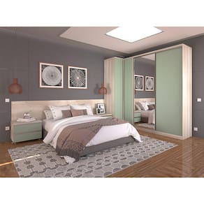 Quarto de Casal com Mesa de Cabeceira, Cabeceira e Guarda Roupa com Espelho Prime Luciane Móveis