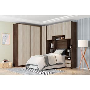 Guarda Roupa Solteiro de Canto Nogueira Dourado com Legno Crema Prime Plus Luciane Móveis