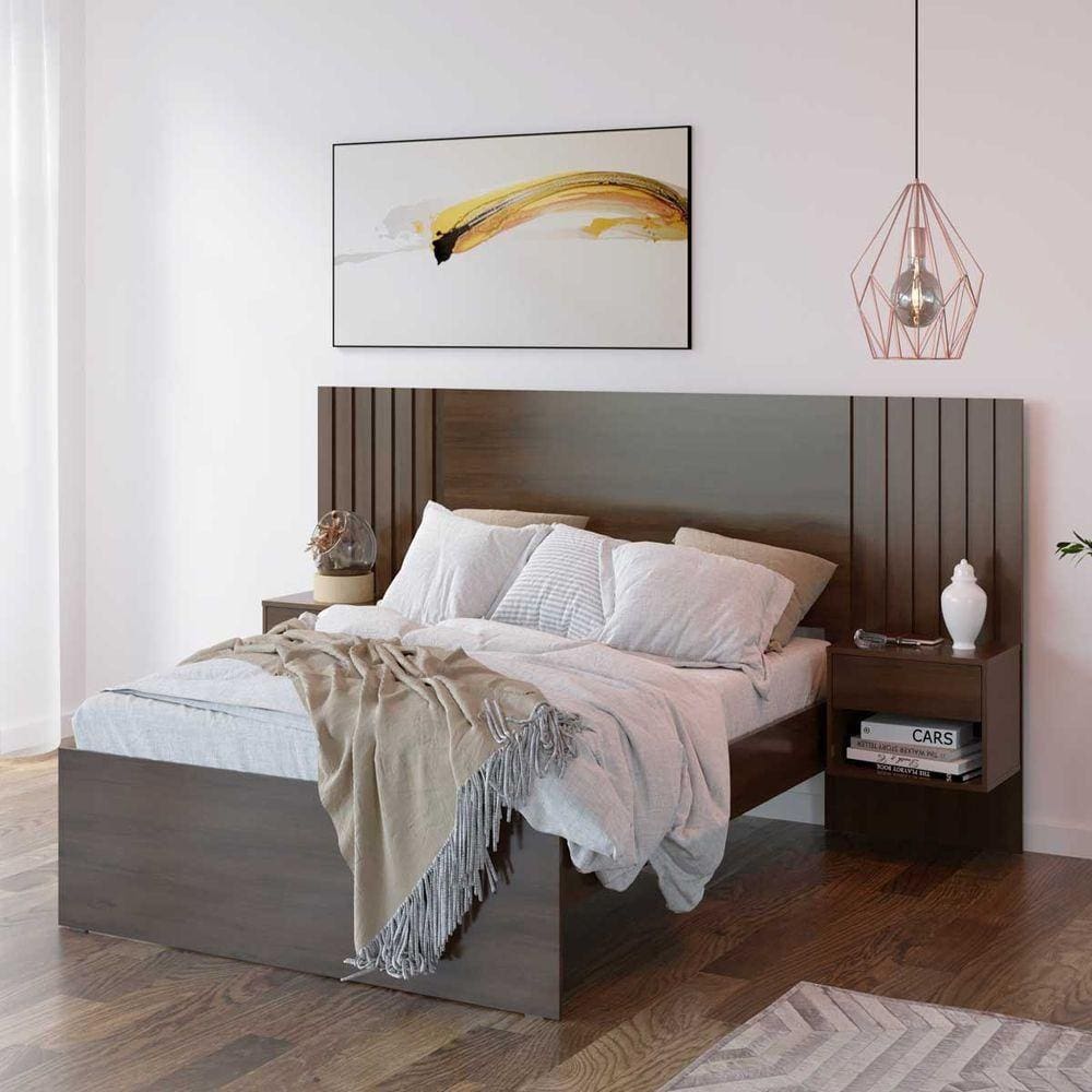 Cama Casal Jacarandá Madeirado C/ 2 Mesas De Cabeceiras