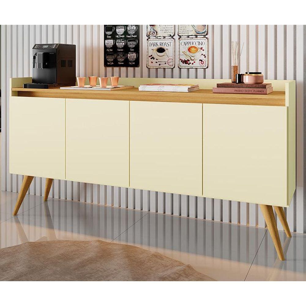 Aparador Buffet Sala Gold 4 Portas com Pés de Madeira Maciça