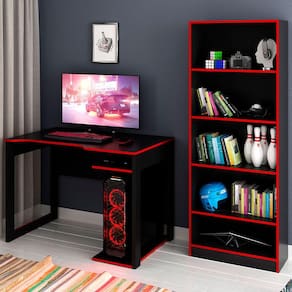 Quarto Gamer 4 Prateleiras Preto/vermelho - Pnr Móveis