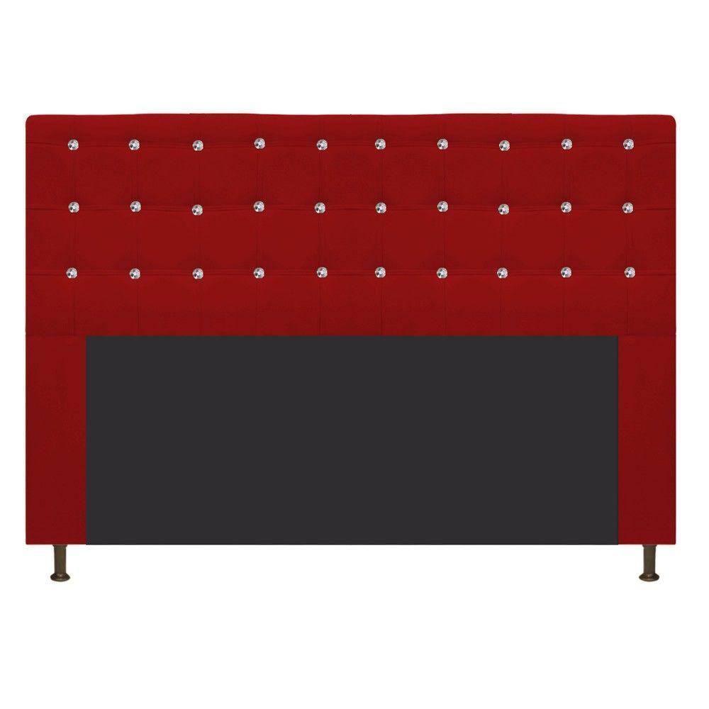 Cabeceira Estofada Dama 195 Cm King Size Com Strass Vermelho